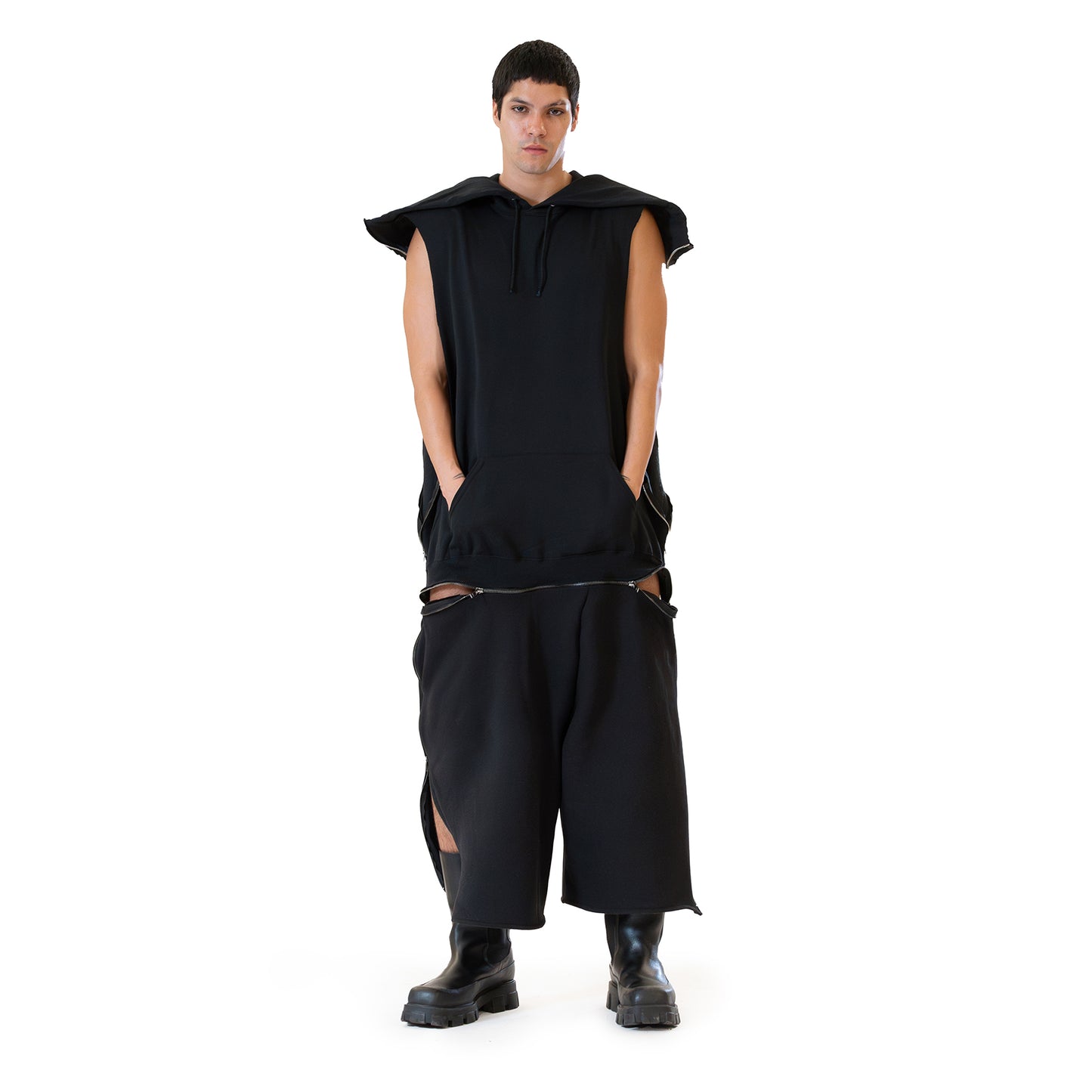 Adjustable Fleece Romper Black