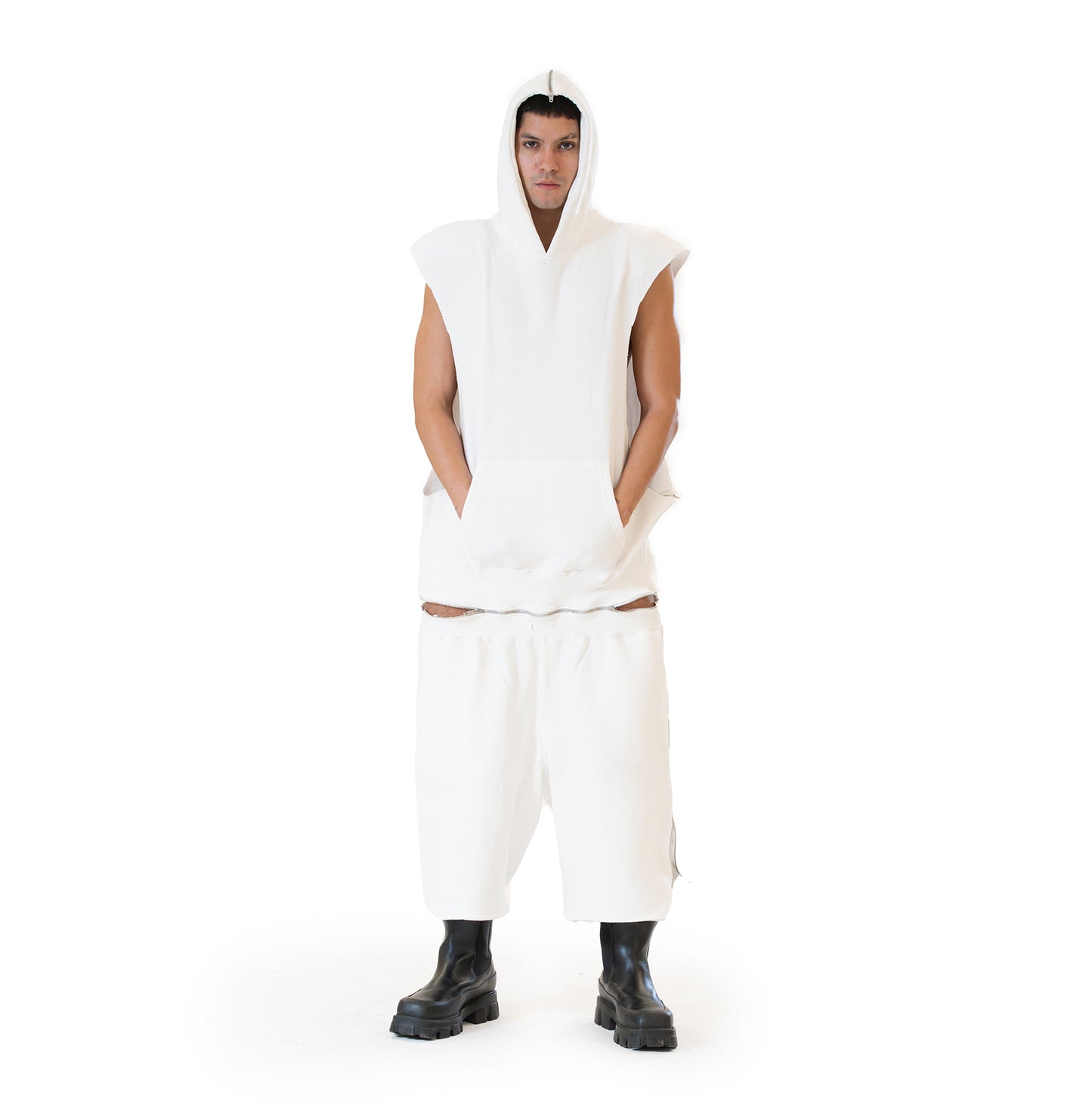 Adjustable Fleece Romper White