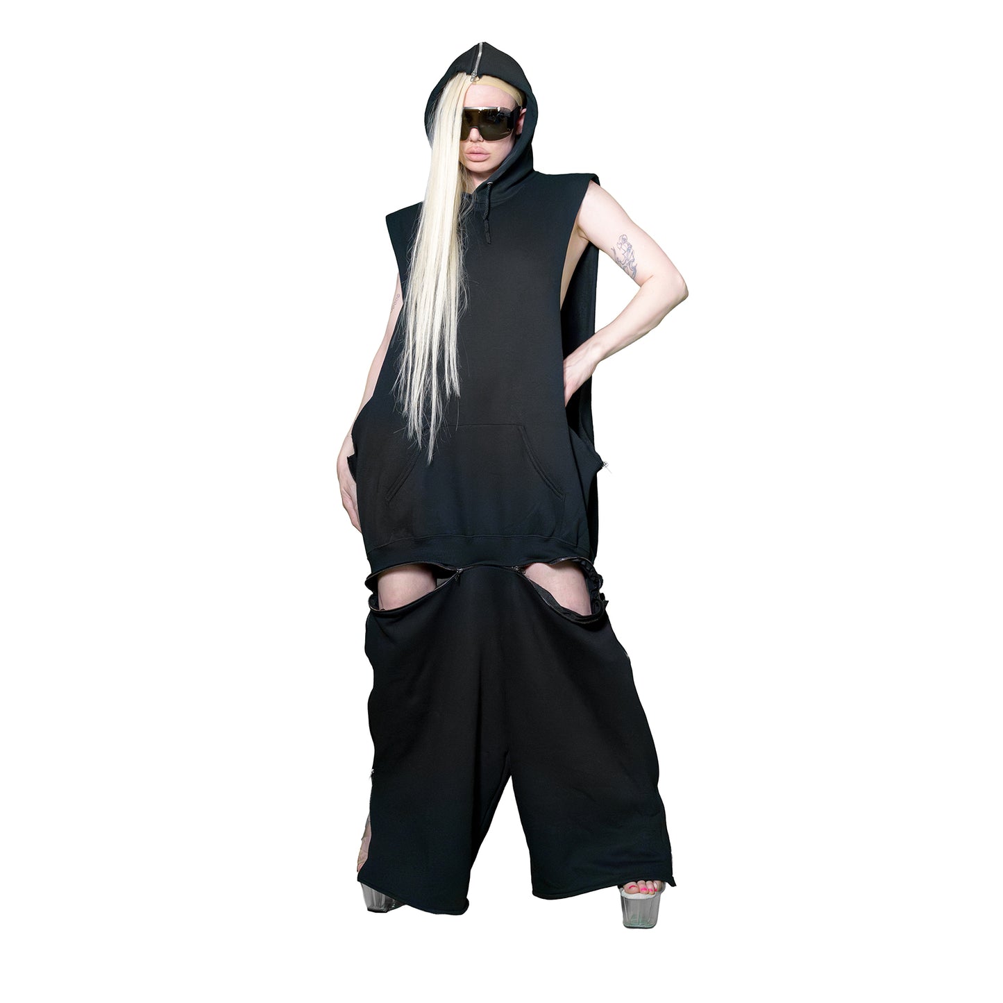 Adjustable Fleece Romper Black