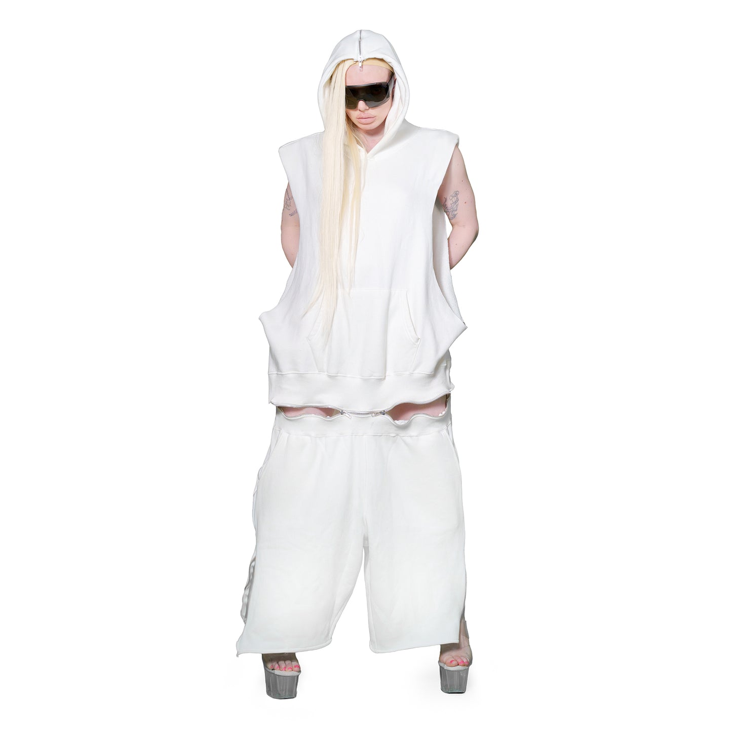 Adjustable Fleece Romper White