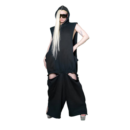 Adjustable Fleece Romper Black